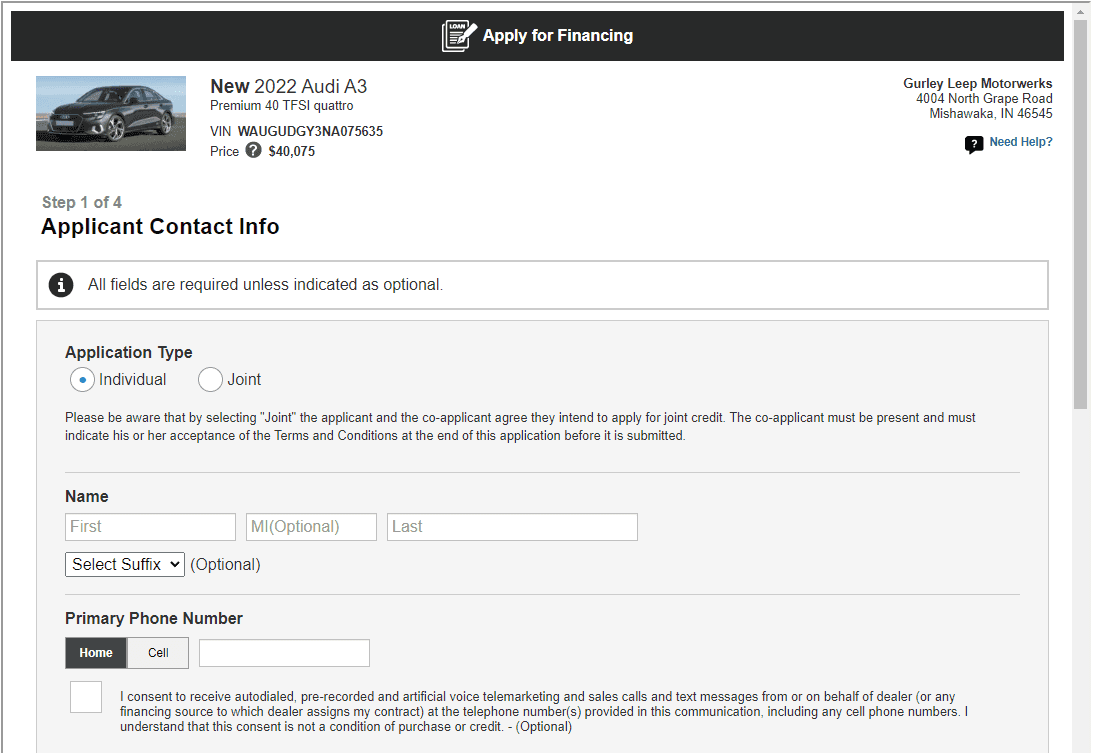 Apply for Financing Apply for Financing