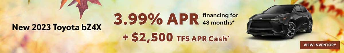 Enjoy 3.99% APR financing on a 2023 Toyota bZ4X in Nashville, TN