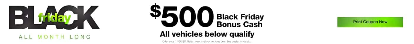 $500 Off on select new vehicles. Black Friday Specials at Bloomington Chrysler Jeep Dodge Ram