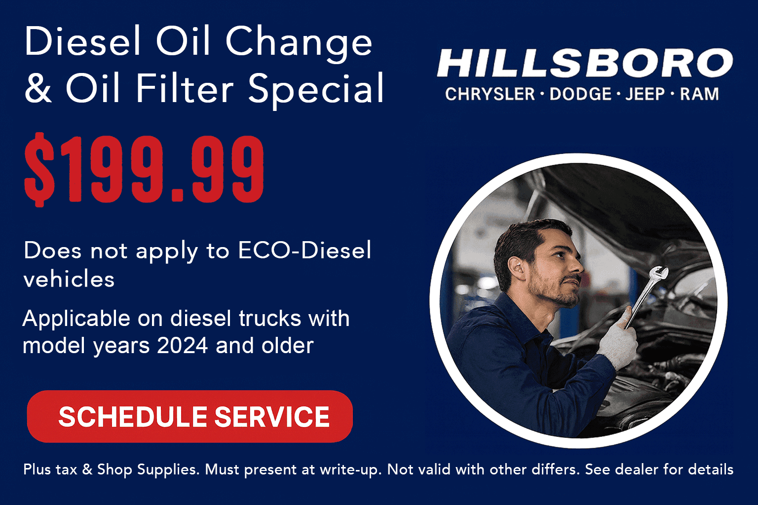 $199.99 Diesel Oil Change on 2024 or Older Vehicles