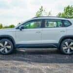Exterior view of Elgin Volkswagen dealership showcasing new SUV 2025 Taos
