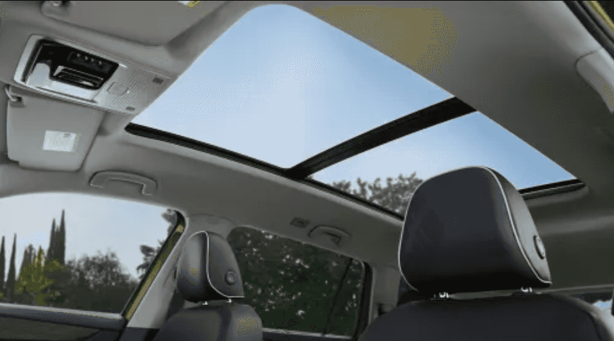 Interior view of 2026 Volkswagen Atlas with panoramic sunroof and premium seating