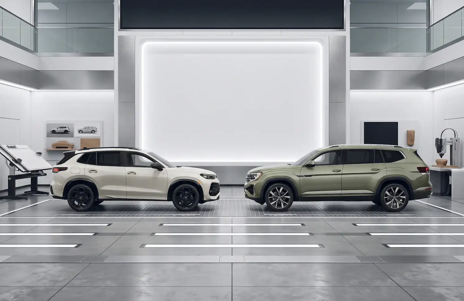 2026 Volkswagen Atlas and Tiguan side by side at Elgin Volkswagen