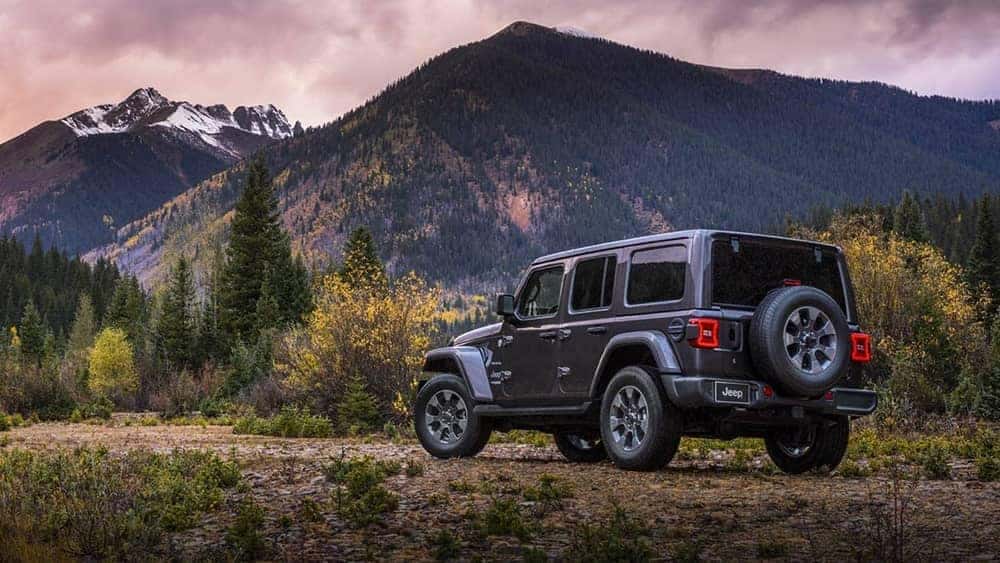 2019 Jeep Wrangler parked in front of mountains