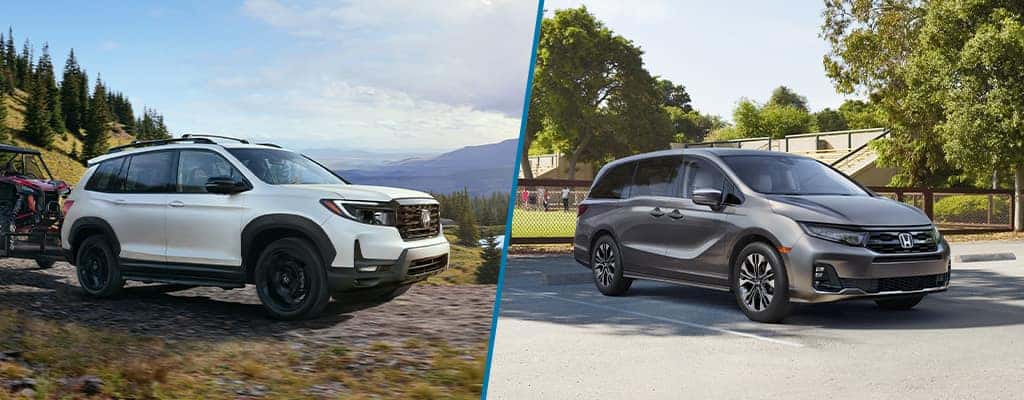 Collage of white Honda Passport and gray Odyssey