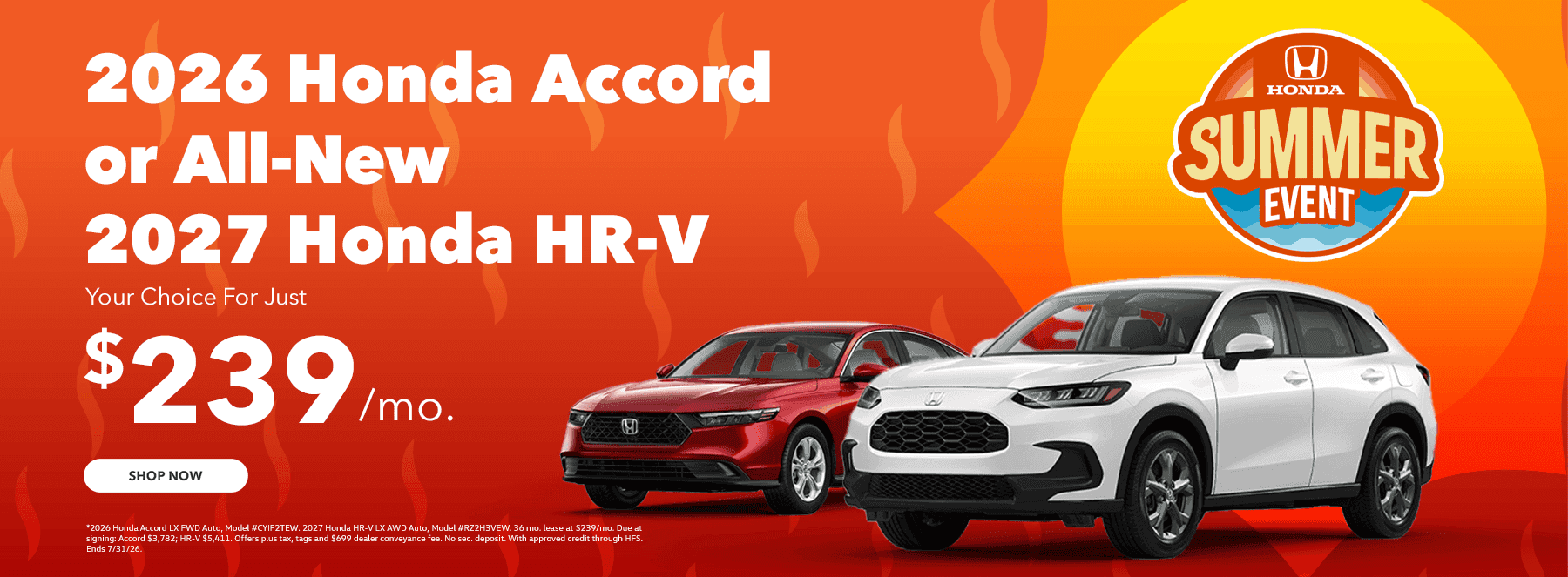 2026 ACCORD or ALL NEW 2027 HR-V Your Choice For Just $239/mo.