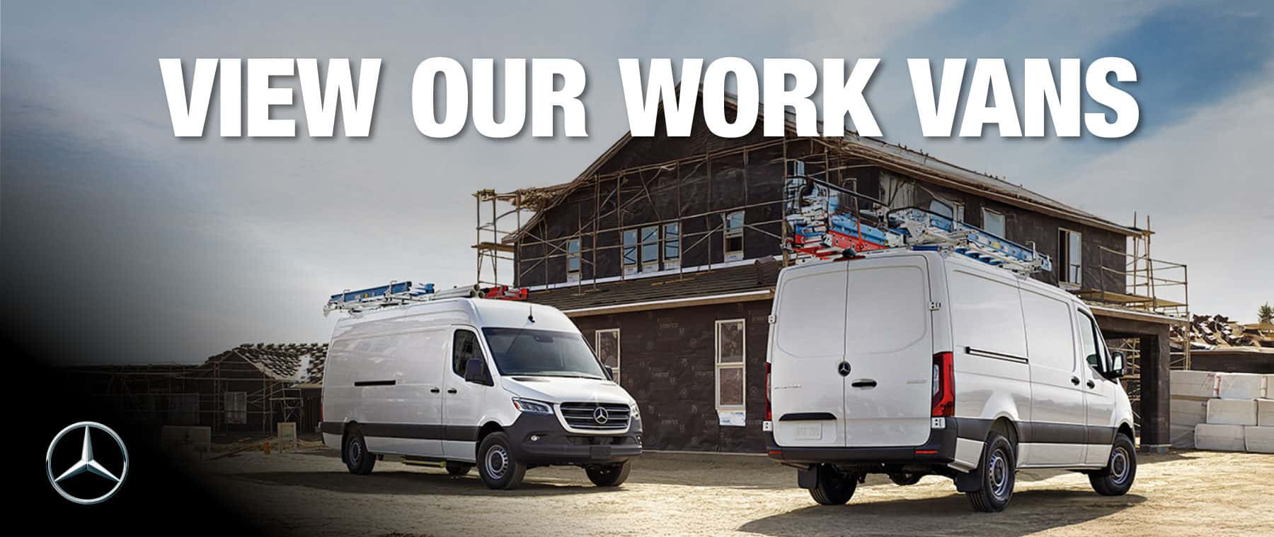 Two Mercedes-Benz work vans on a job site
