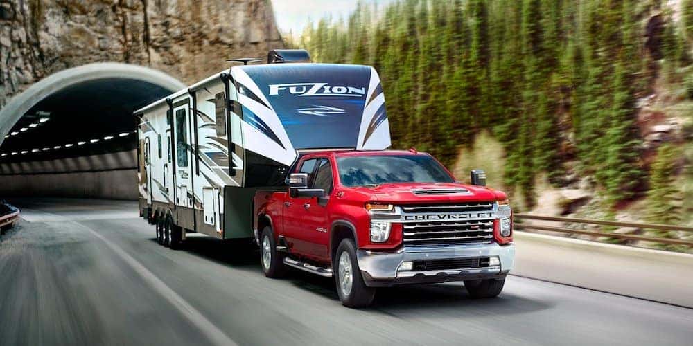 Red 2020 Silverado HD Towing Trailer