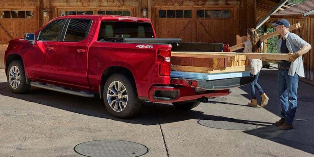 Red 2020 Chevrolet Silverado With Lumber
