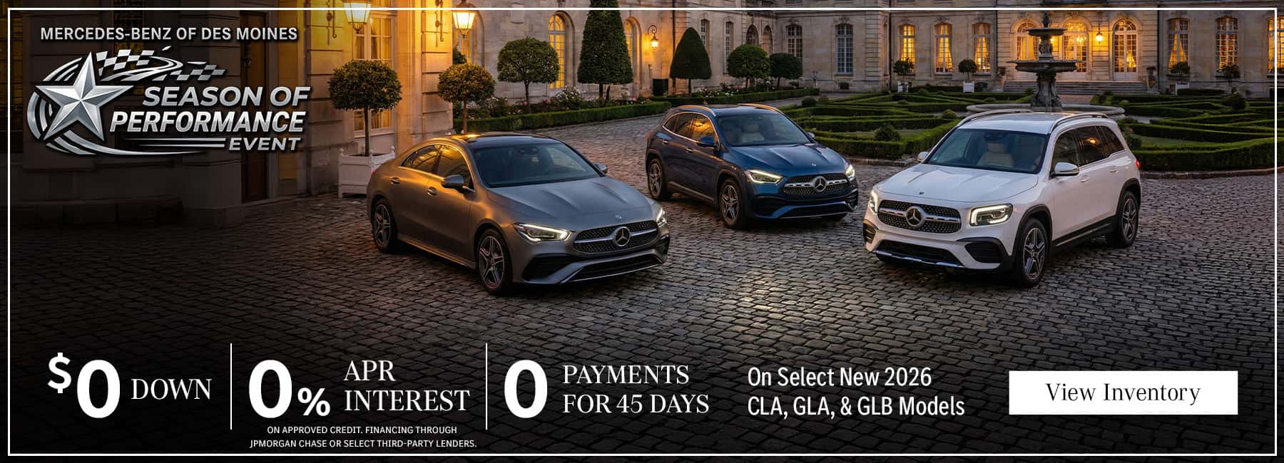0% APR, $0 down, and 0 Payments for 45 days on select New 2026 models