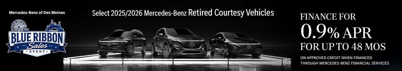 0.9% APR for up to 48 months on select 2025 and 2026 Retired Courtesy Vehicles