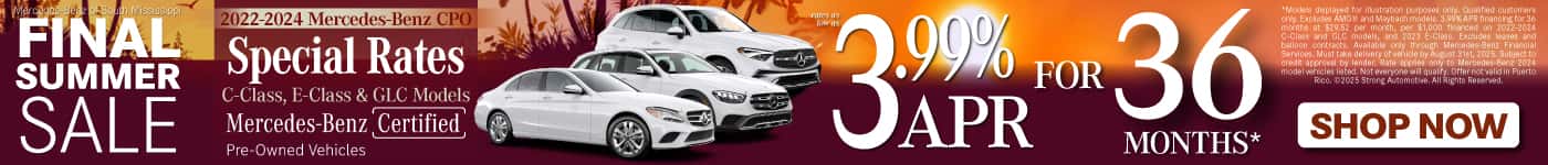 Certified Pre-Owned Special Rates on 2022-2024 C-Class, E-Class, and GLC Models Rates As Low As 3.99% APR for 36 months*