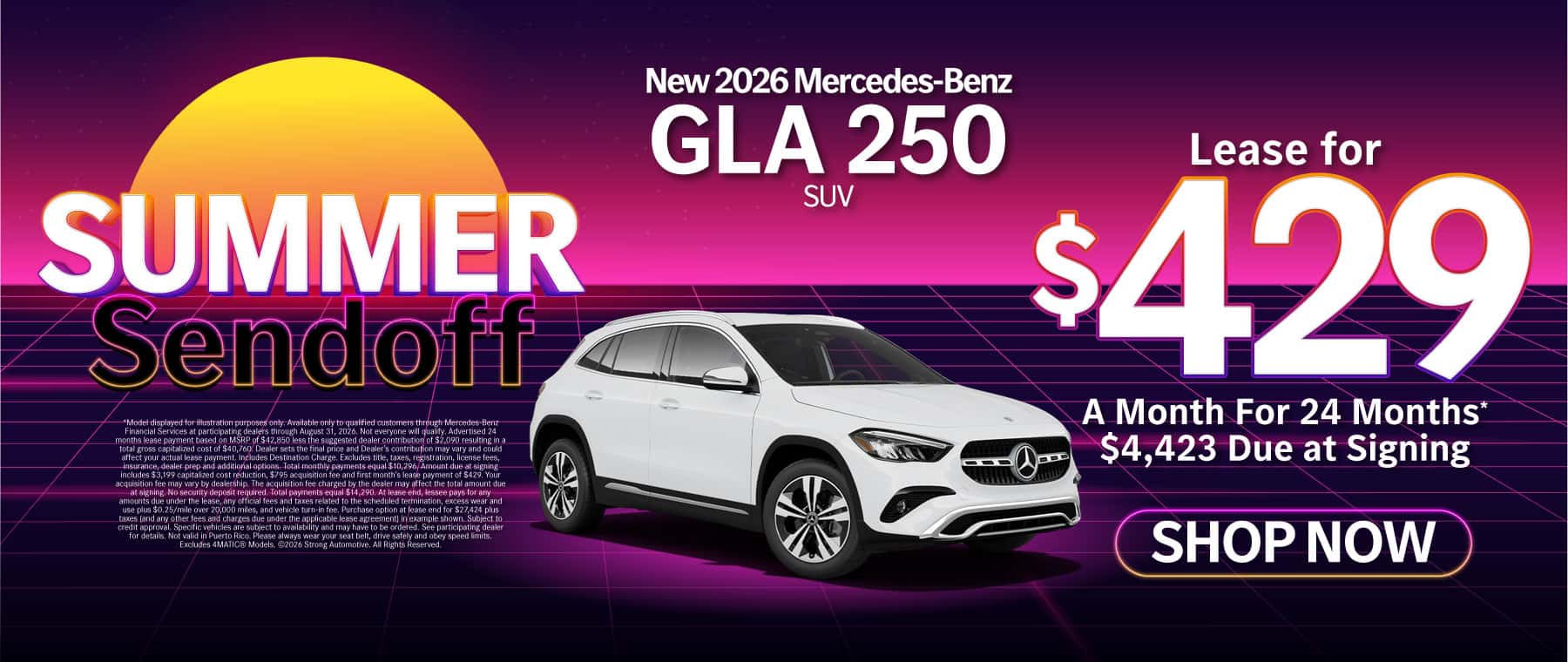 New 2026 Mercedes-Benz GLA 250 SUV Lease for $429/Mo. for 24 Mo.* $4,423 Due at Signing