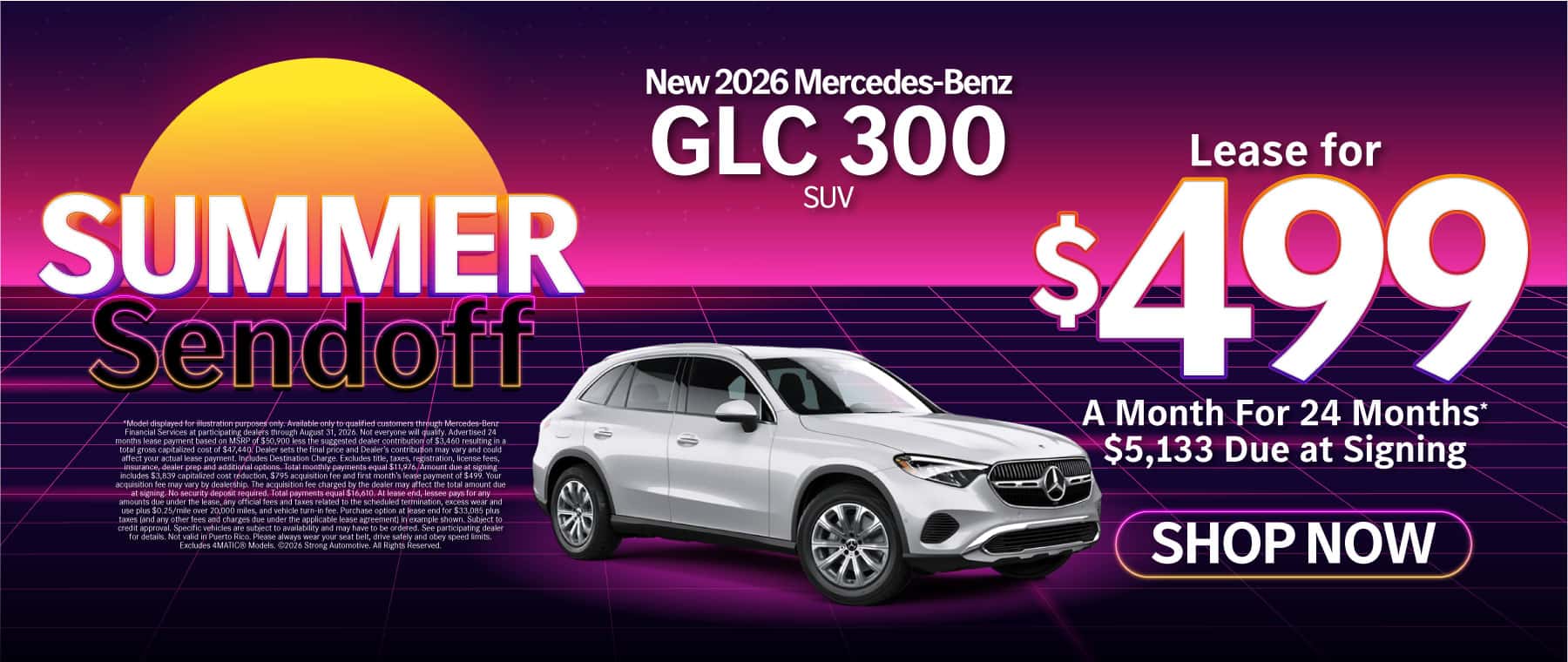 New 2026 Mercedes-Benz GLC 300 SUV Lease for $499/Mo. for 24 Mo.* $5,133 Due at Signing