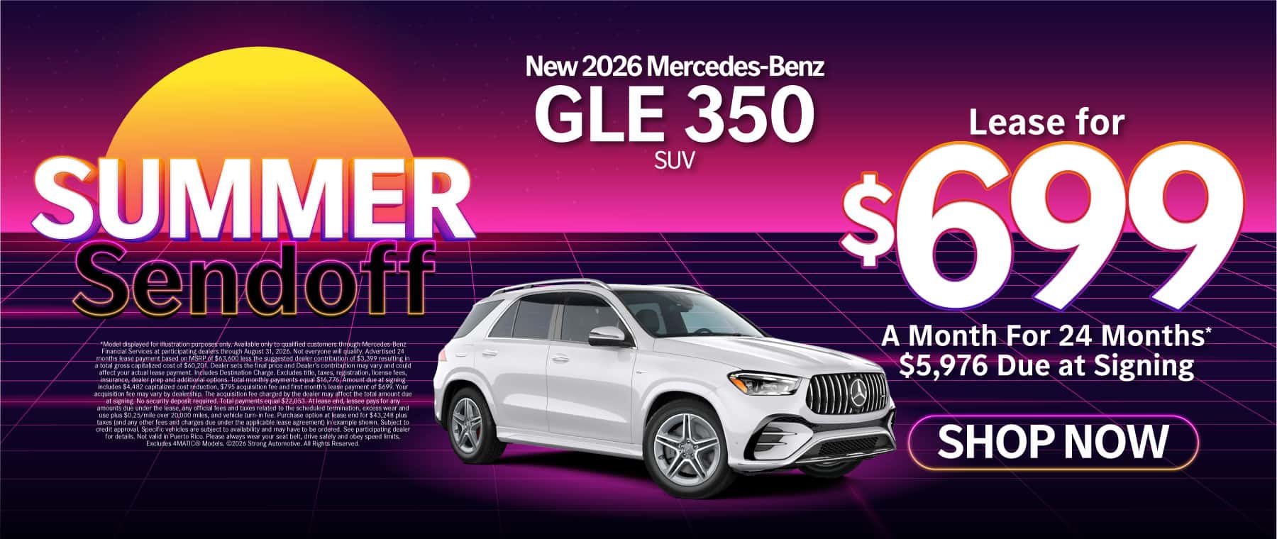 New 2026 Mercedes-Benz GLE 350 SUV Lease for $699/Mo. for 24 Mo.* $5,976 Due at Signing