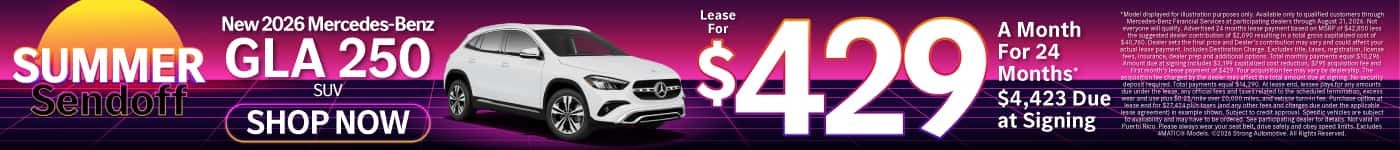 New 2026 Mercedes-Benz GLA 250 SUV Lease for $429/Mo. for 24 Mo.* $4,423 Due at Signing