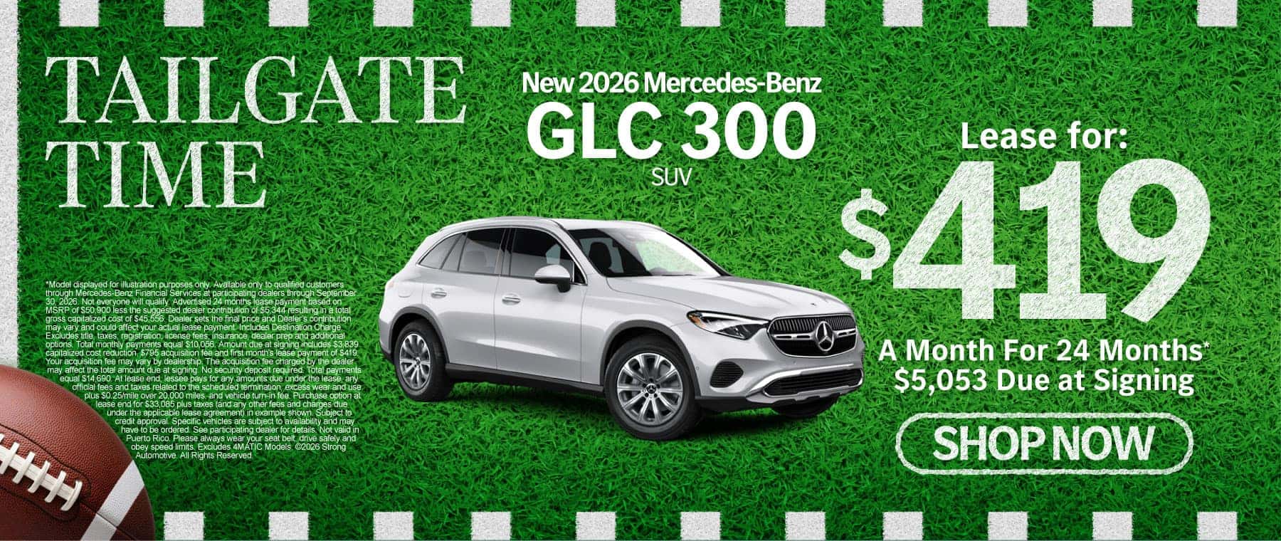 New 2026 Mercedes-Benz GLC 300 SUV Lease for $419/Mo. for 24 Mo.* $5,053 Due at Signing