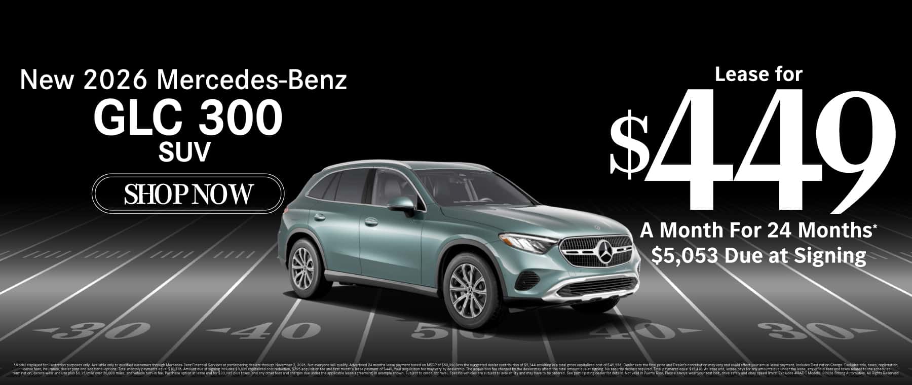 New 2026 Mercedes-Benz GLC 300 SUV Lease for $449/Mo. for 24 Mo.* $5,053 Due at Signing