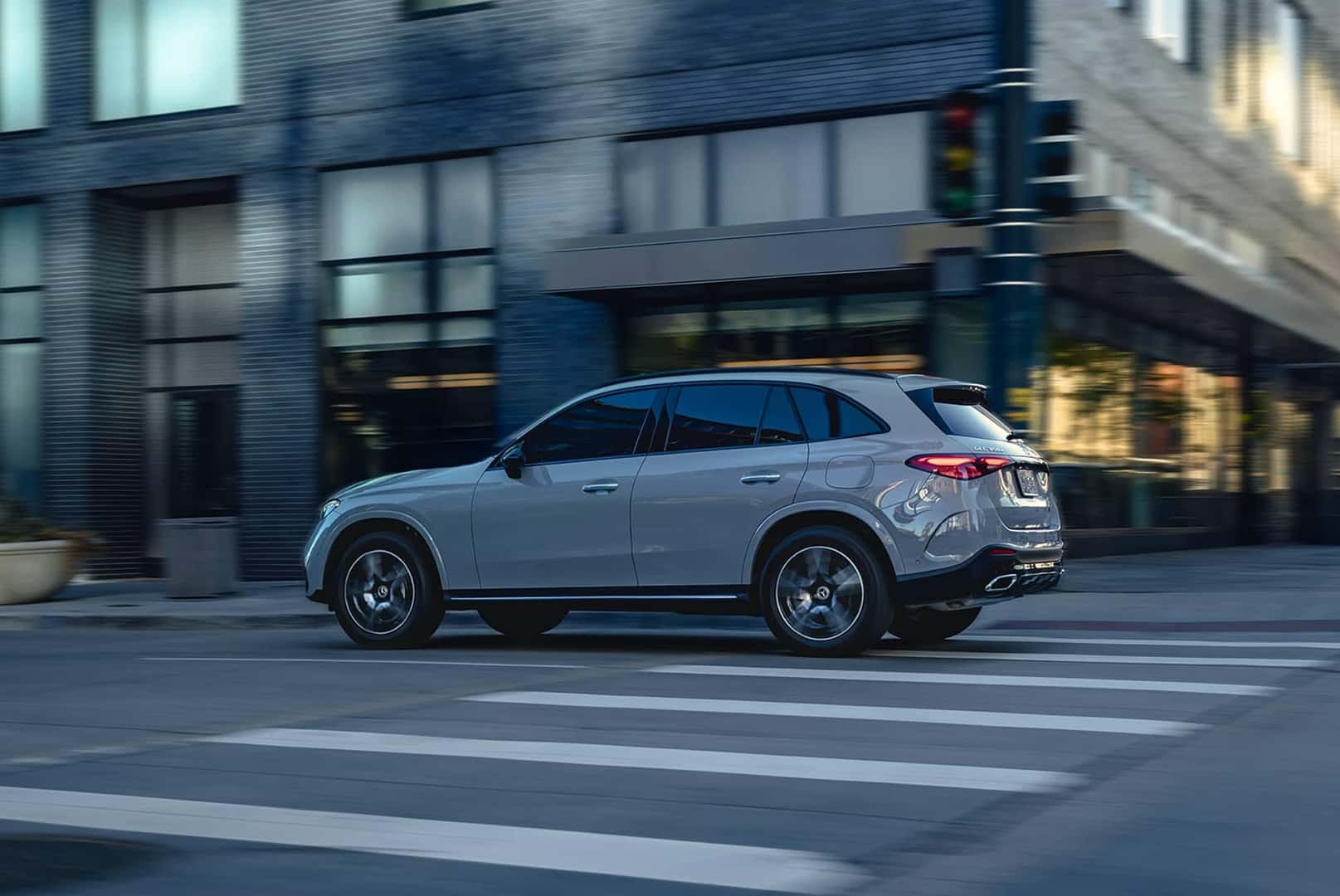 Action shot of GLC 350e with city background