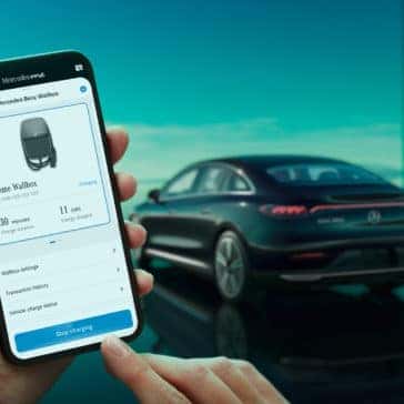 eqe exterior with Mercedes me charge app