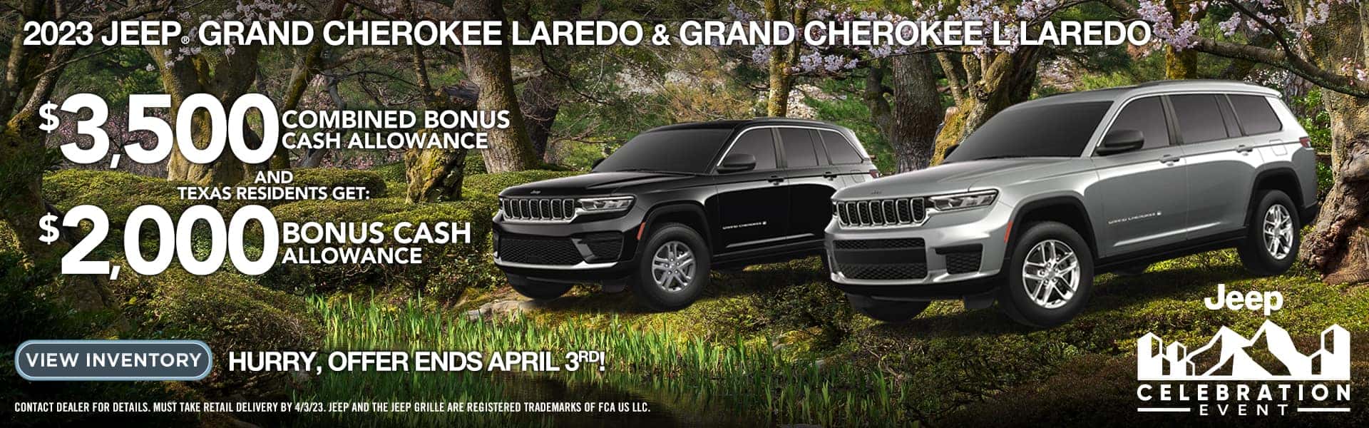2023 JEEP. GRAND CHEROKEE LAREDO & GRAND CHEROKEE L LAREDO 3500 COMBINED BONUS TEXAS RESIDENTS GET $2.000