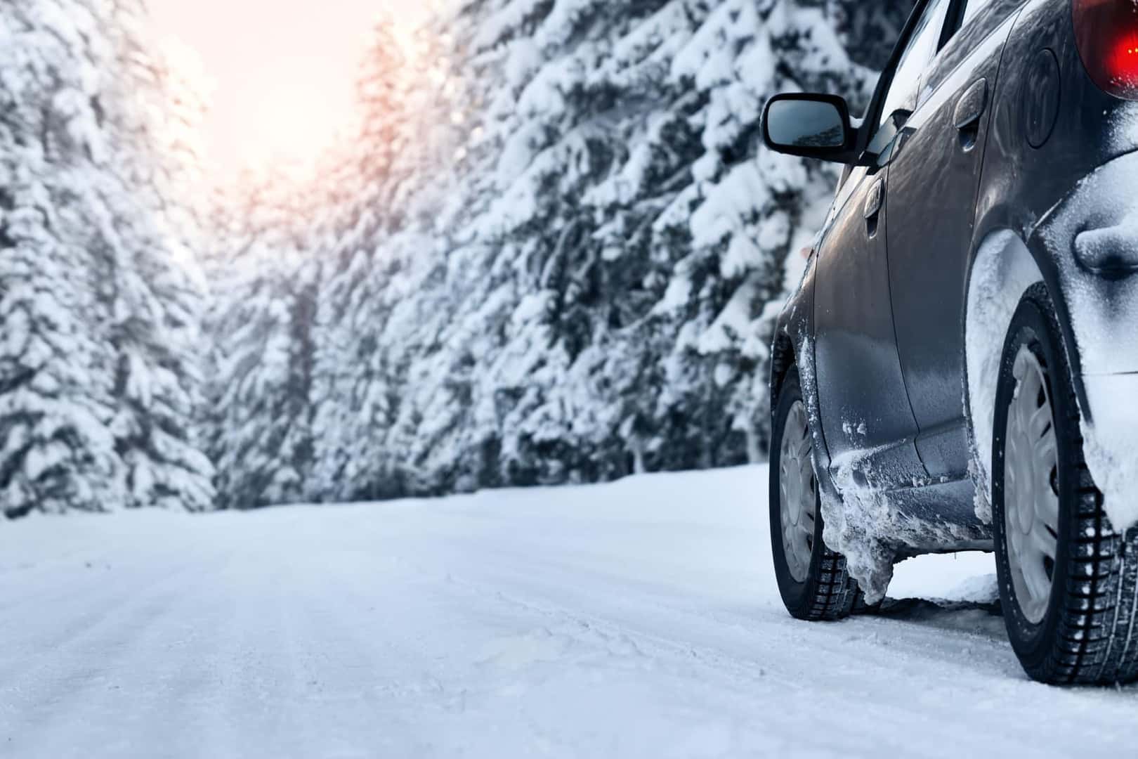 SUV driving in snow