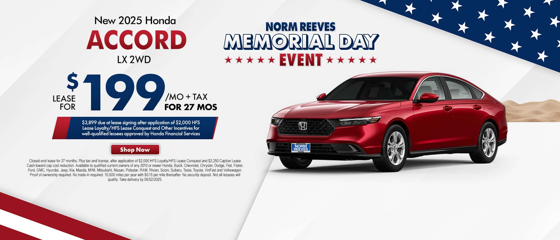 Lease a New Honda Accord for $199 a Month