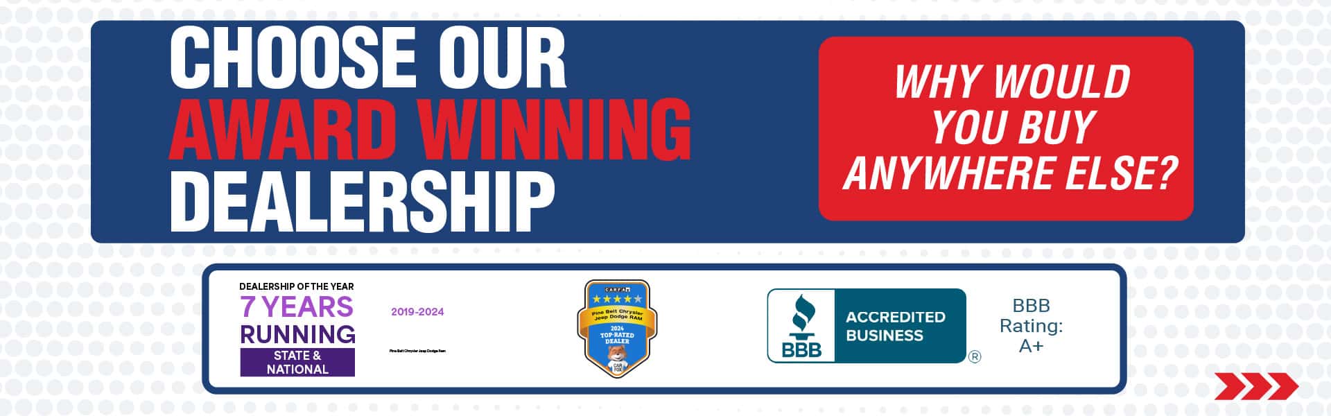 Choose our award winning dealership. Why would you buy any anywhere else?