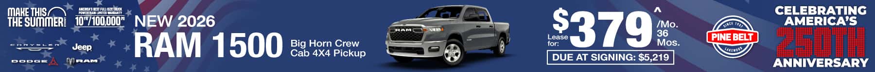2026 Ram 1500 lease for $379 per month 36 for months with $3,450 down