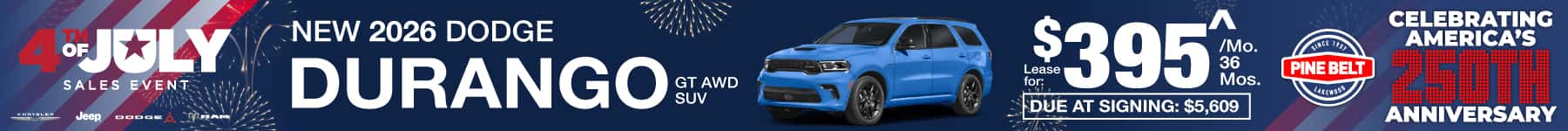 2026 Dodge Durango lease for $395 per month for 36 months with $3,824 down