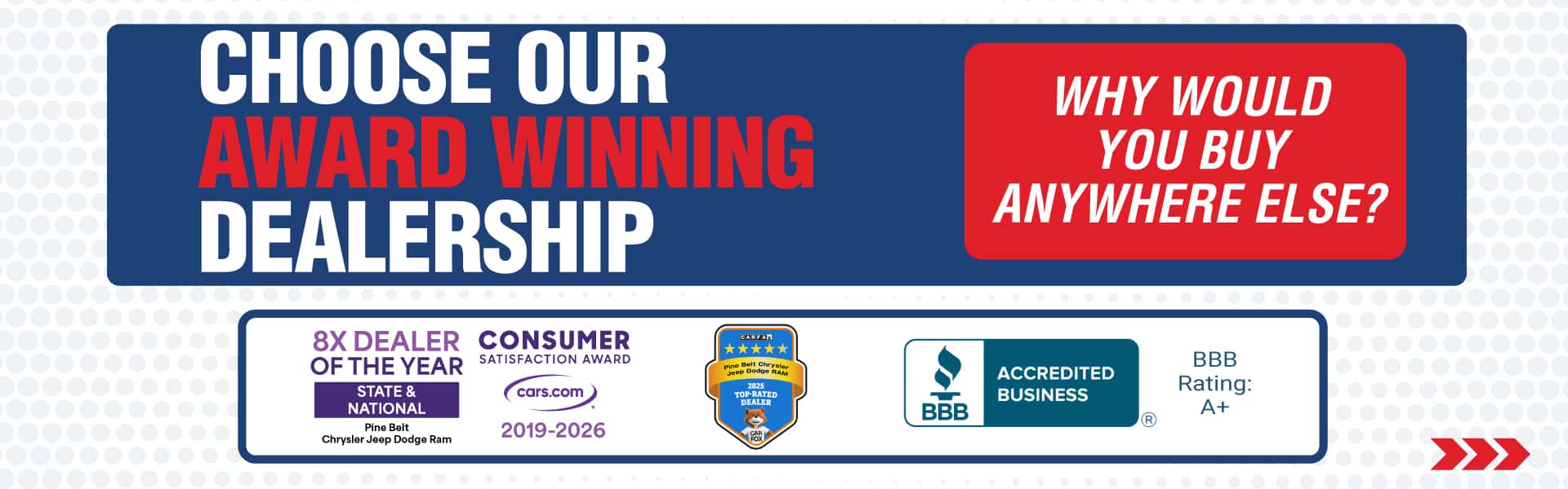 Choose our award winning dealership. Why would you buy any anywhere else?