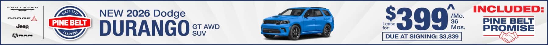 2026 Dodge Durango lease for $399 per month for 36 months with $2,050 down