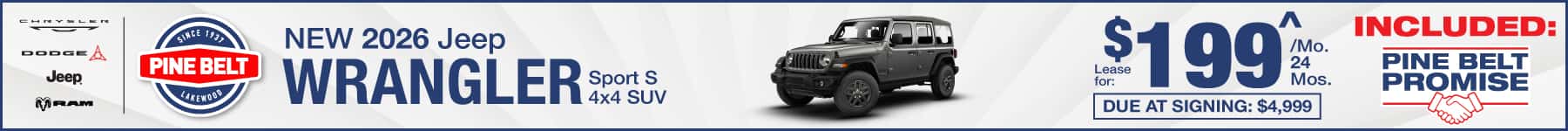 2026 Jeep Wrangler Unlimited lease for $199 for 24 months per month with $3,410 down