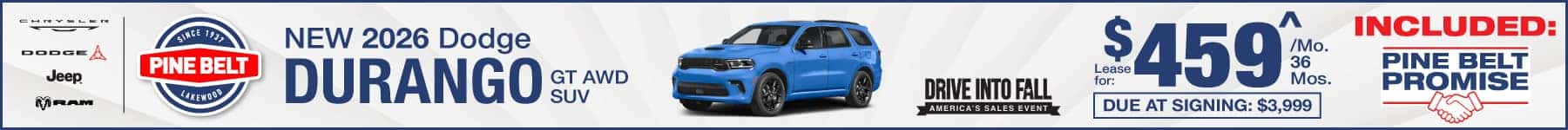 2026 Dodge Durango lease for $459 per month for 36 months with $2,150 down