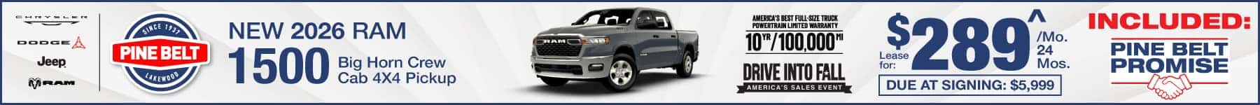 2026 Ram 1500 lease for $289 per month 24 for months with $4,320 down
