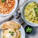 italian pasta on white ceramic plates