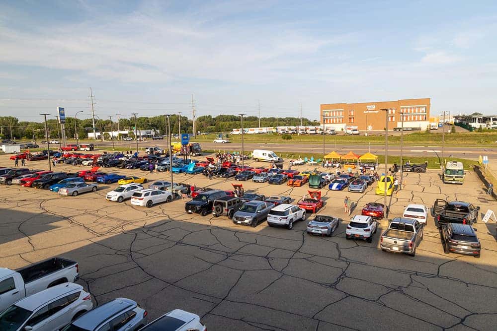 Aerial View of Car Lineup at Car Show