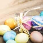 Mason jar filled with Easter eggs