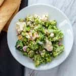 Broccoli and cauliflower bound salad with mayonnaise dressing