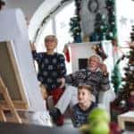 family palying game during Christmas