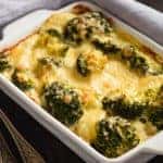 Casserole with broccoli, potatoes, eggs and cheese.