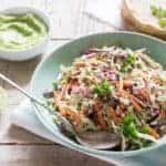 Coleslaw made from cabbage, carrots and various herbs, served with tortillas