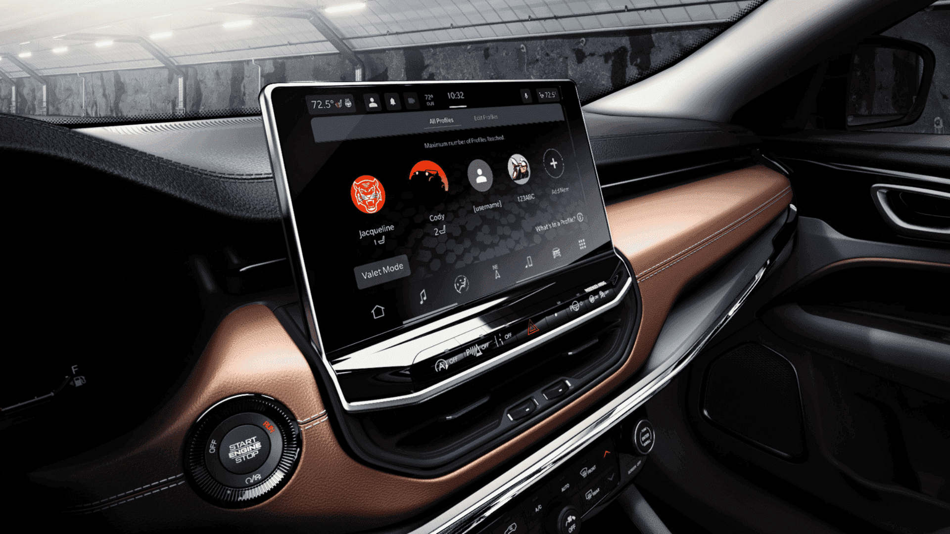 Close-up of 2025 Jeep Compass touchscreen with customizable Uconnect 5 interface
