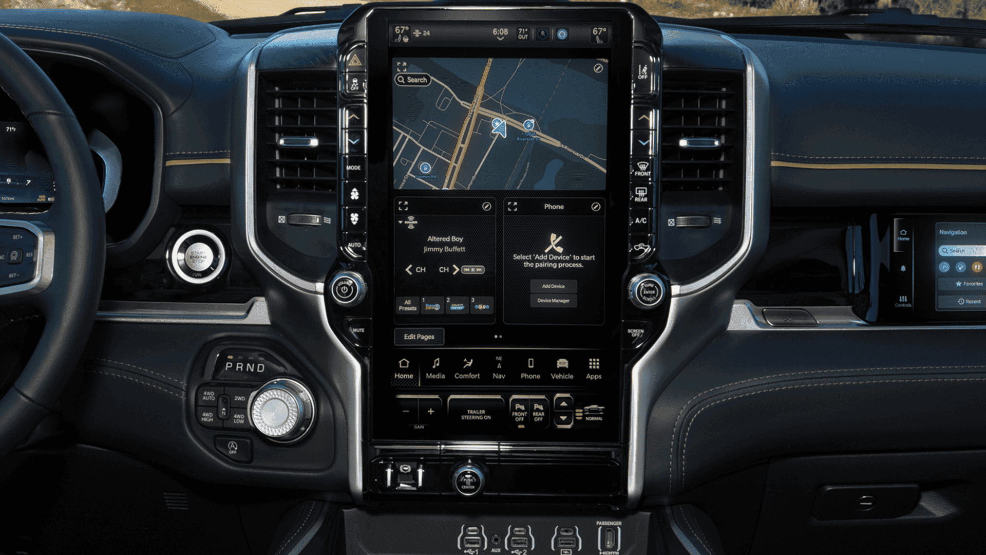 Ram 1500 Uconnect 5 system with navigation and dual-pane interface