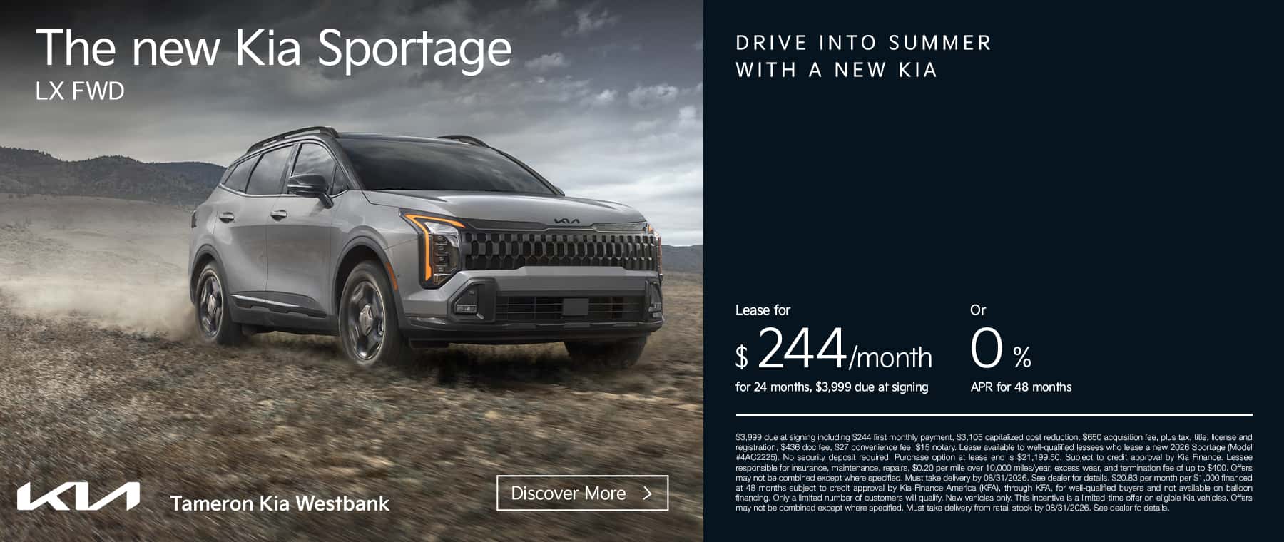 2026 Kia Sportage LX FWD Lease for $244/month