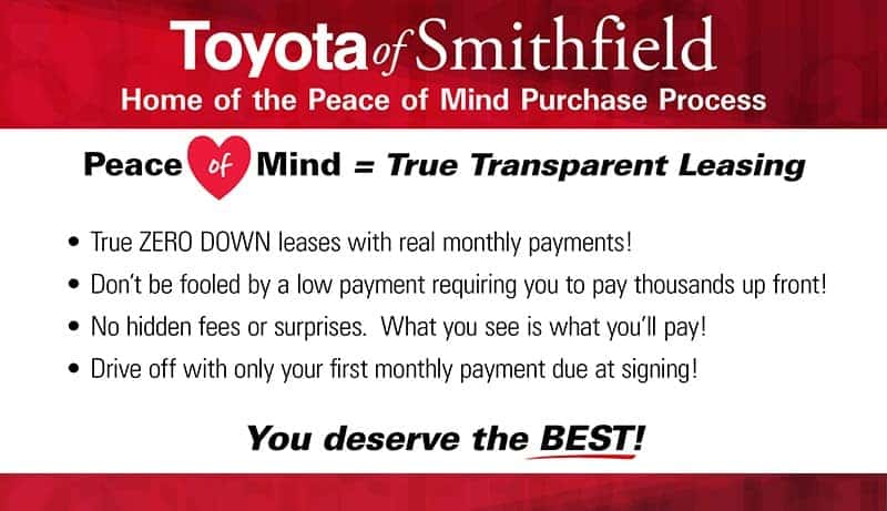 You'll get Peace of Mind and a lot more when you lease from Toyota of Smithfield