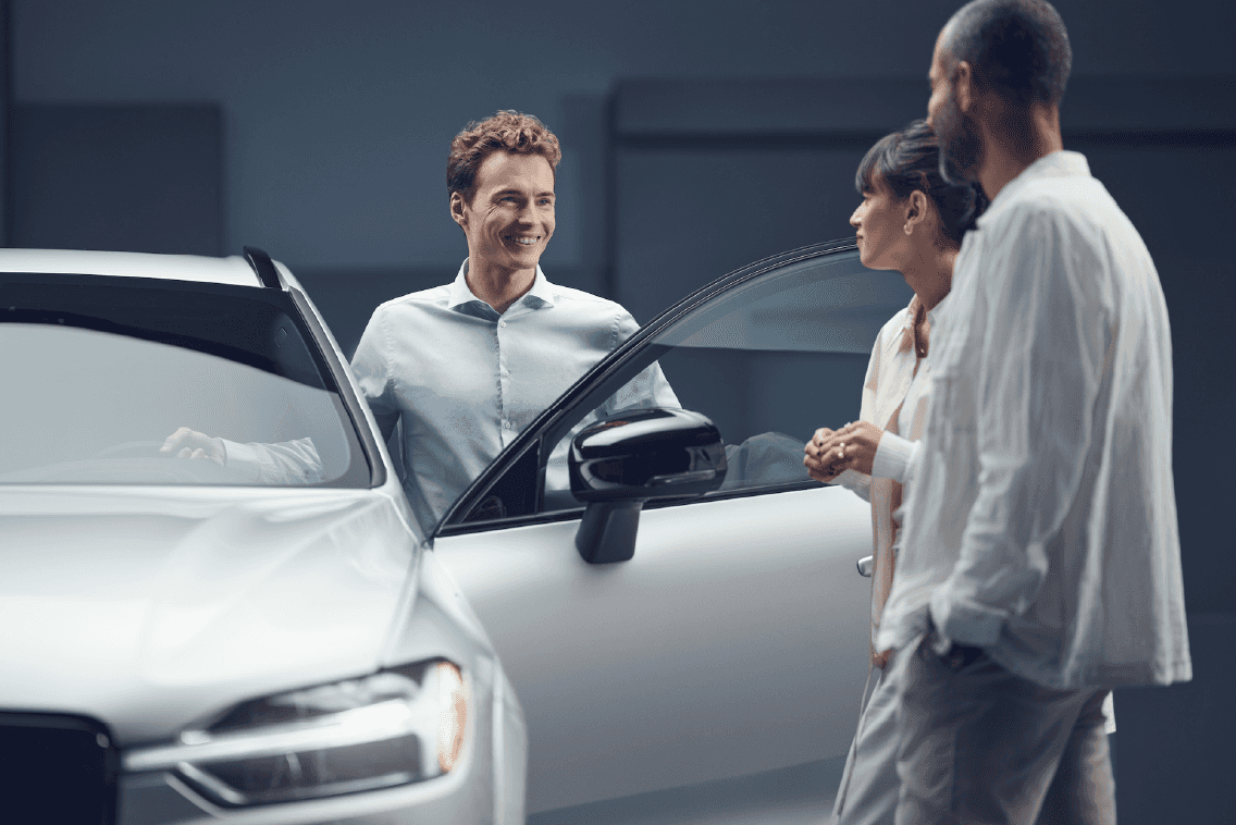 customer walking with sales person in showroom