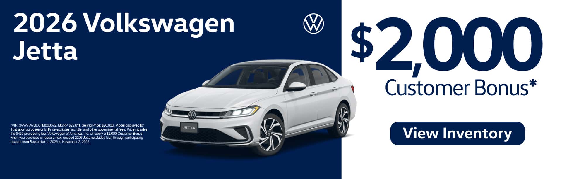 2026 Volkswagen Jetta "$2,000 Customer Bonus* "