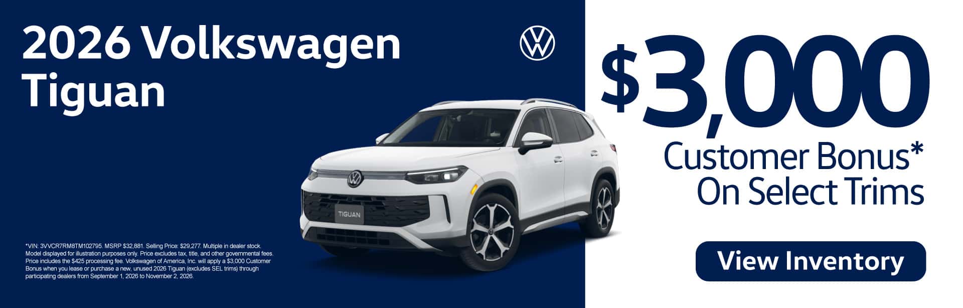 2026 Volkswagen Tiguan - $3,000 Customer Bonus* On Select Trims