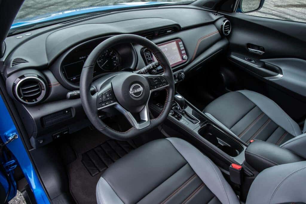 Interior view of 2024 Nissan Kicks from the driver's seat